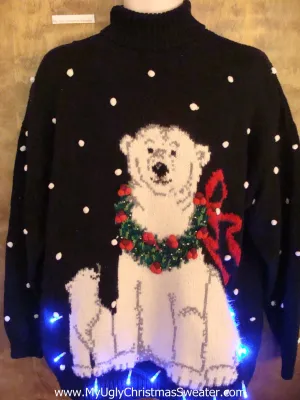 Sweet Festive Polar Bear Light Up Ugly Xmas Sweater
