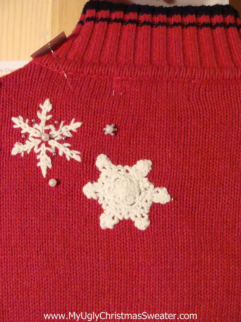 Tacky Ugly Christmas Sweater with Skates, Skis, Mittens, and Snowflakes (f762)
