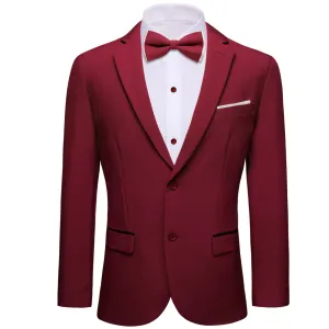 Ties2you Men's Suit Burgundy Red Solid Button Down Notched Collar Dress Suit Top