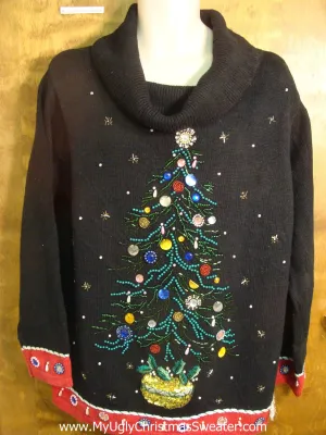 Tree with Bling Decorations Ugly Christmas Sweater