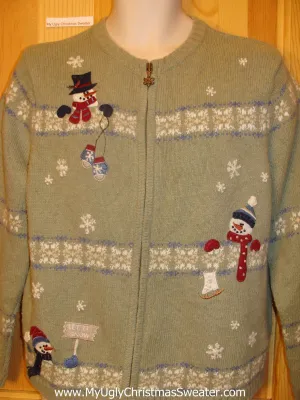 Ugly Christmas Sweater Party Jumper with Snowman and Snowflakes