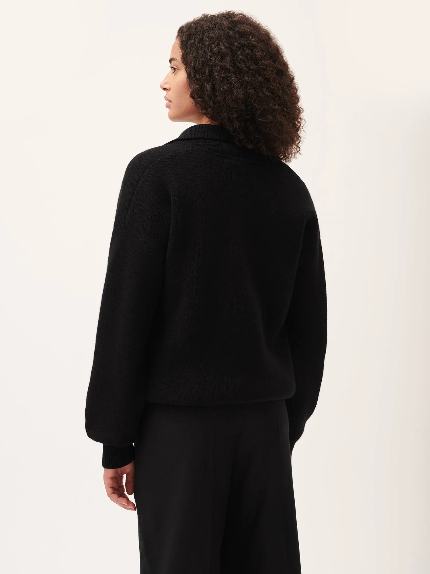 Womens DNA Recycled Cashmere Polo Sweater—black